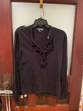 Ralph Lauren Black Ruffle-Front Long Sleeve Top